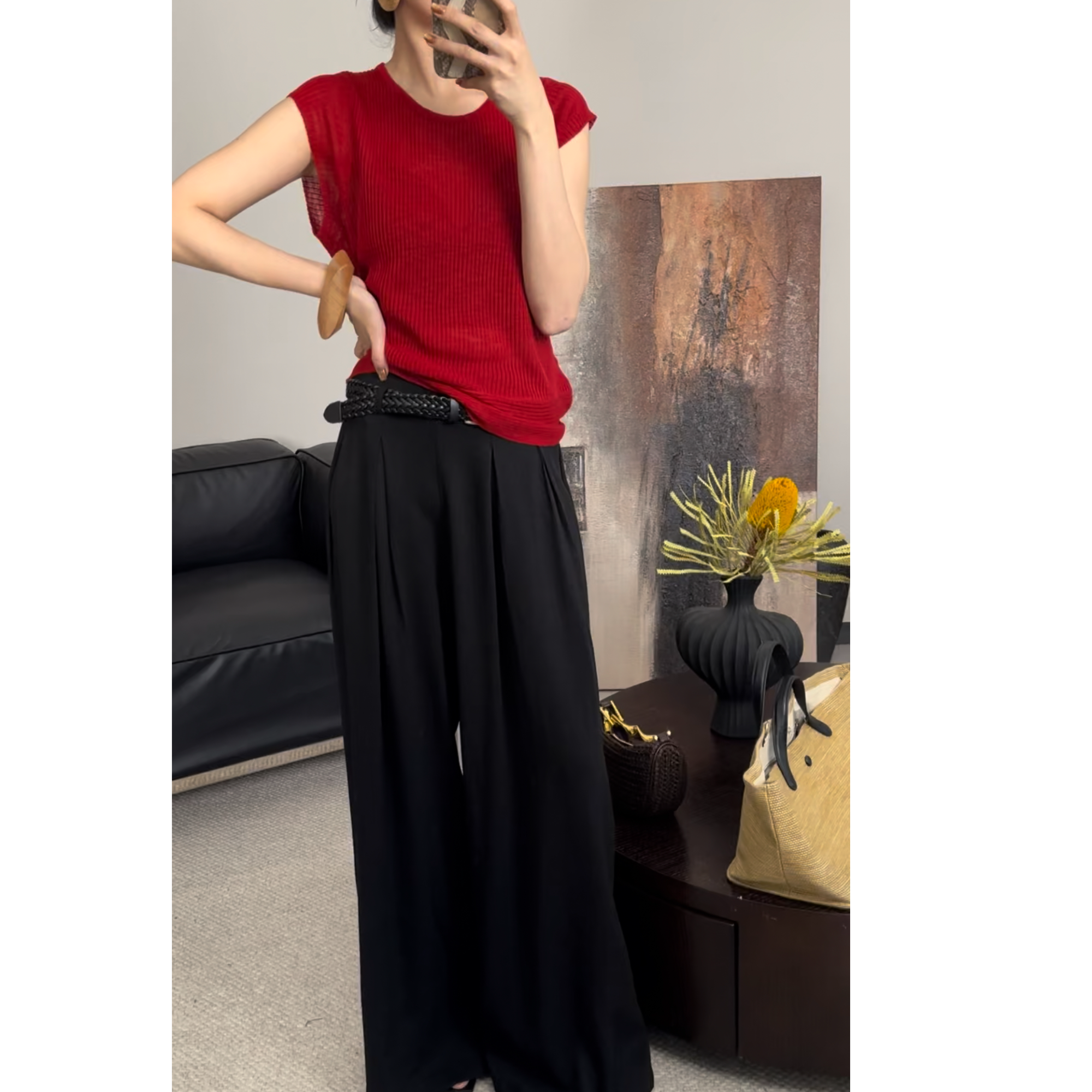 GUIMIN 圆领纯色宽松针织上衣0228