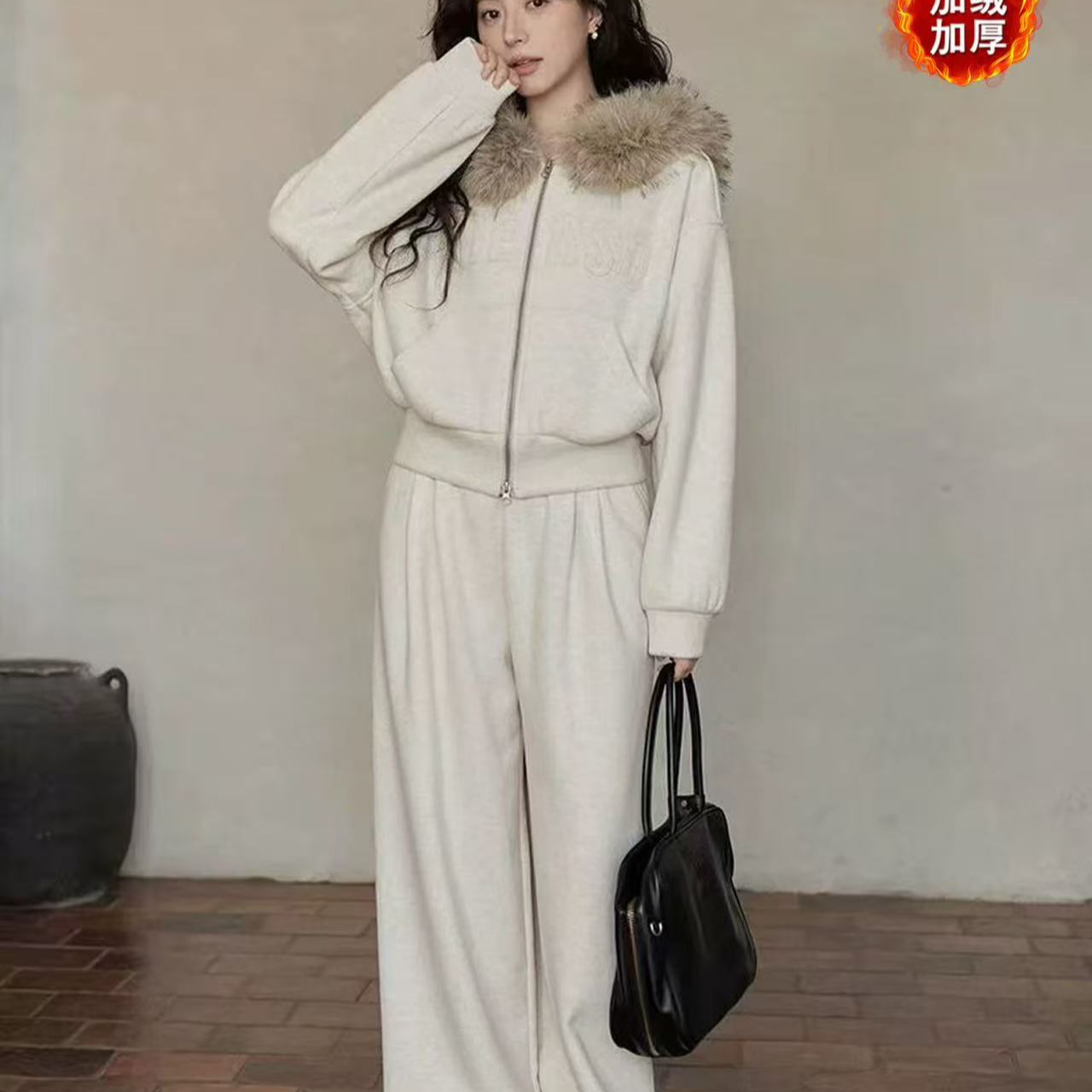 【8822】倩#连帽外套上衣+休闲裤【套装】