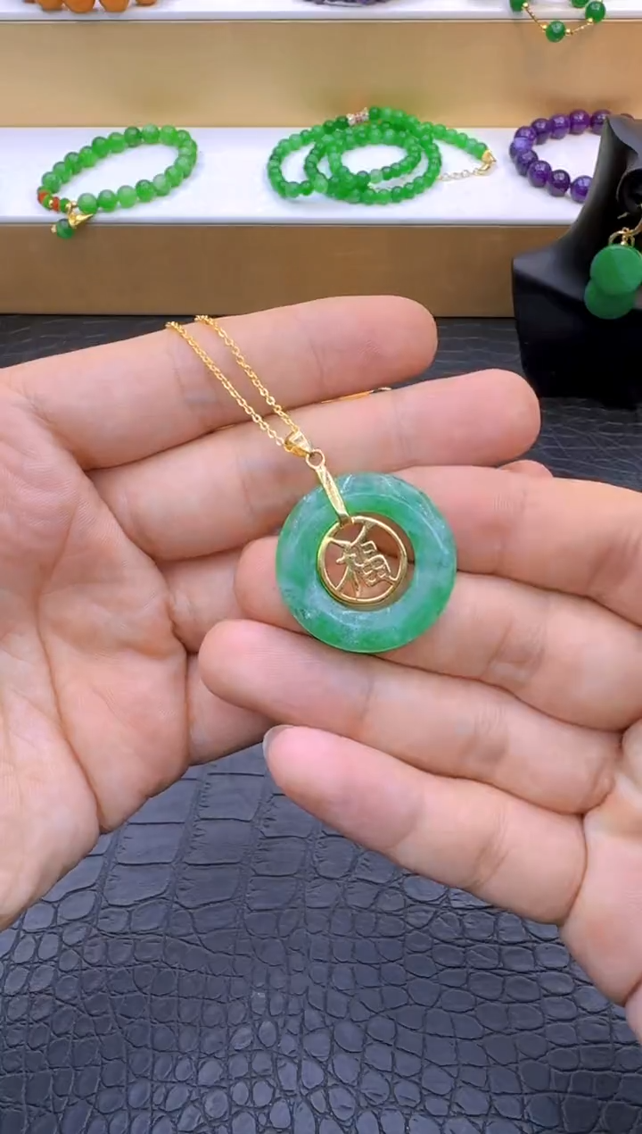 【闪购商品】翡翠吊坠(赠链)14K金镶嵌423