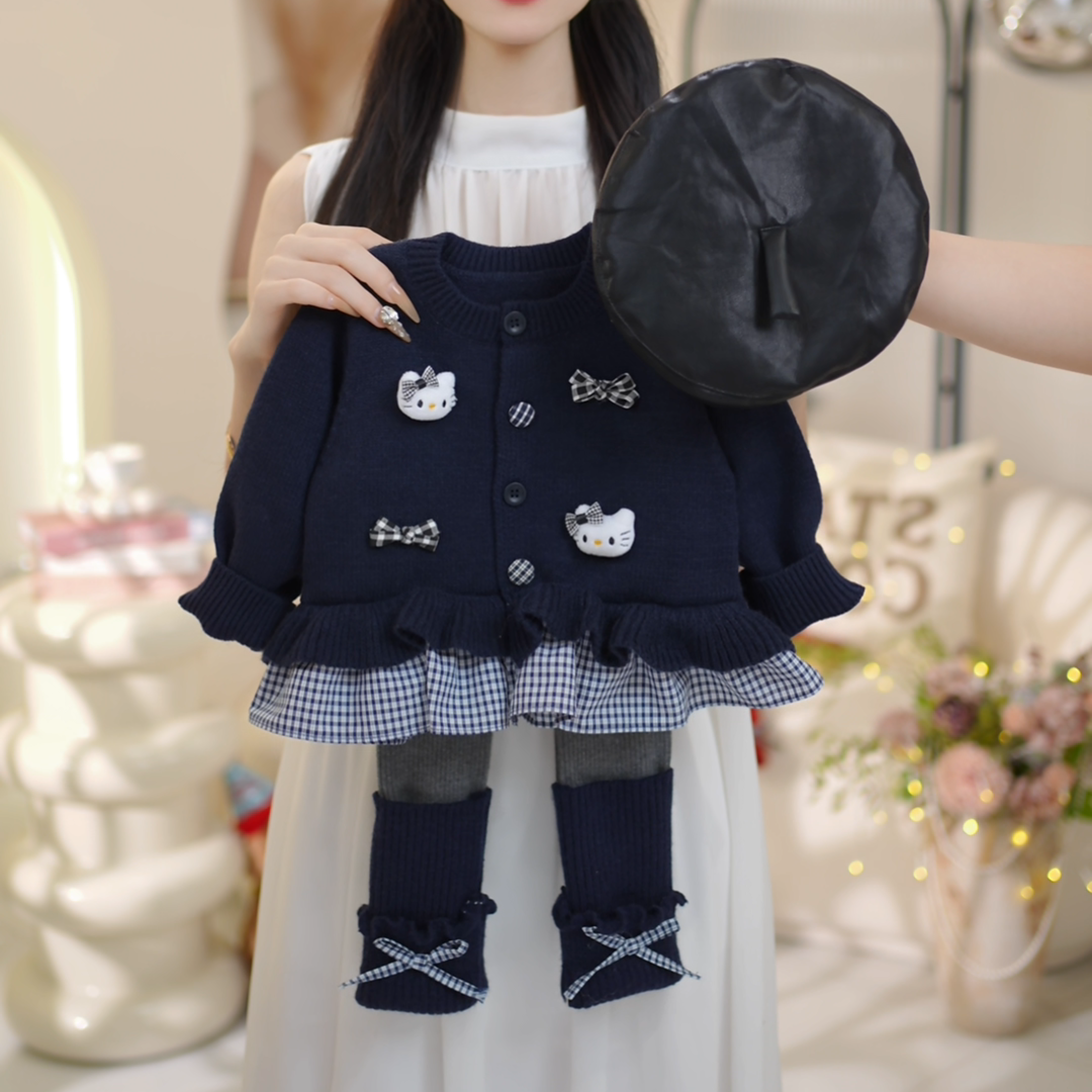 女童2025秋季新款洋气设计感针织毛衣外套打底裤套装C23756