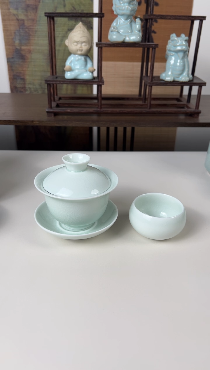 【闪购商品】杯珑匠玉青玉兰盖碗+2只玉青圆融杯