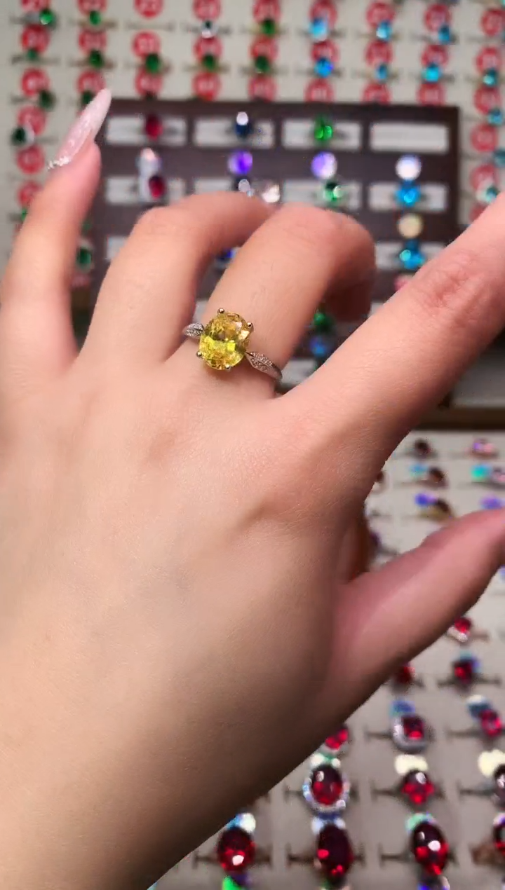 银S925镶嵌戒指黄色碧玺8*10 银托