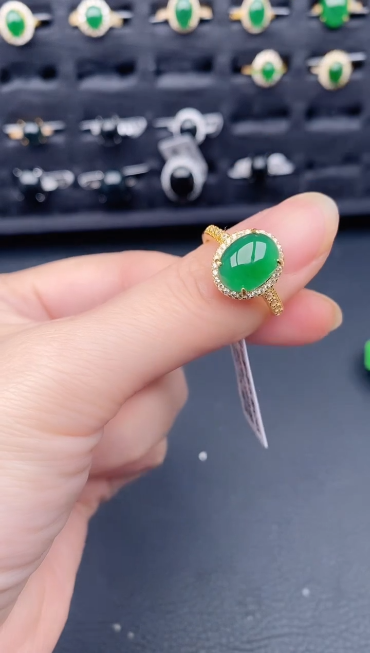 银S925镶嵌戒指翡翠天然a货翡翠340