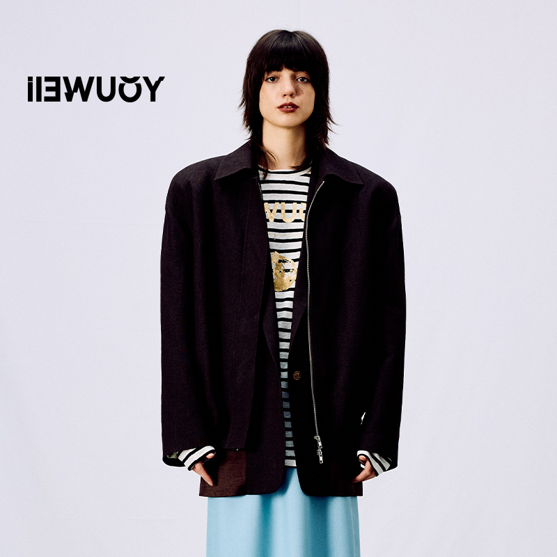 有尾YOUWEI和纸羊毛真两件马甲夹克Y2325119西装休闲黑色双面