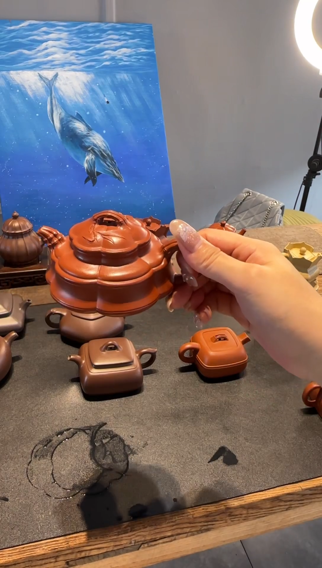茶壶紫砂q**i海棠竹鼓扁