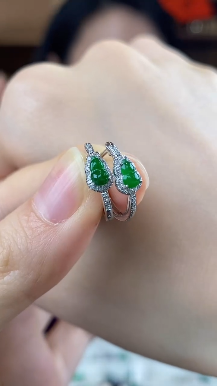 【闪购商品】翡翠耳饰18K金镶嵌翡翠耳包