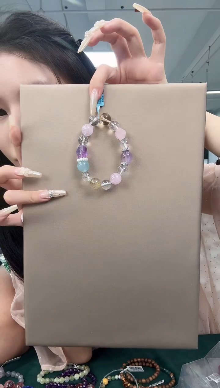 水晶手串银S925镶嵌水晶多宝手串