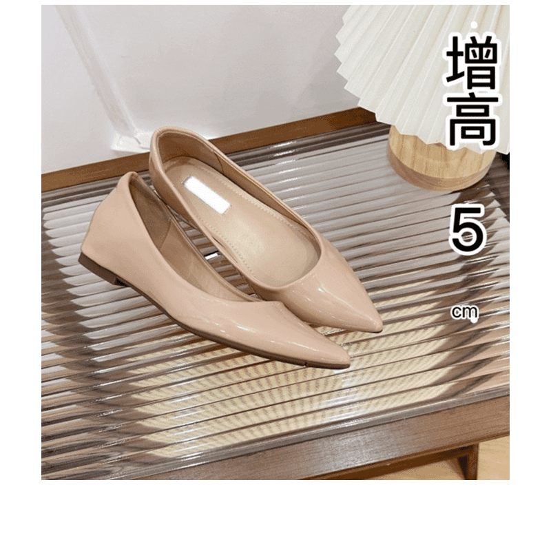 裸色气质时尚内增高5cm单鞋2025春款女尖浅口粗跟工作通勤小个子