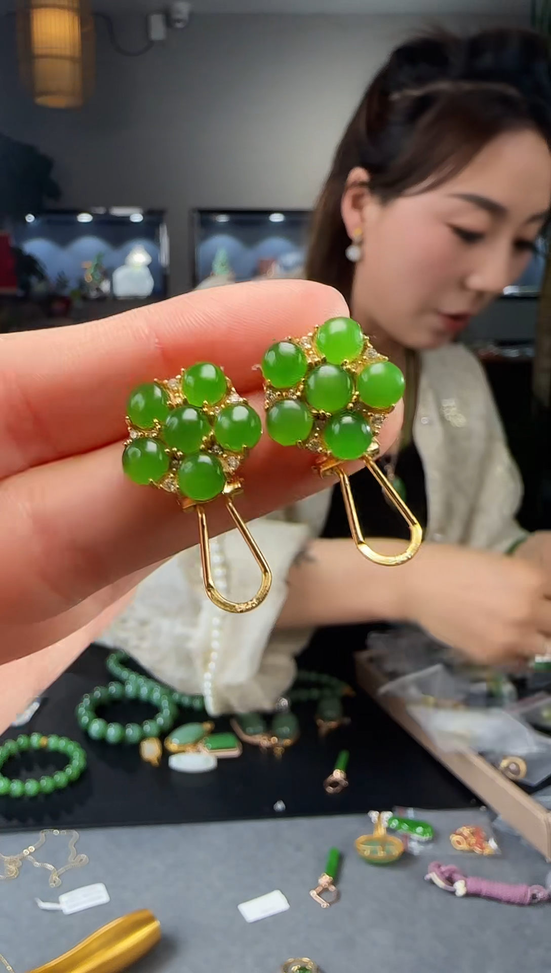 【闪购商品】和田玉耳钉银S925镶嵌1