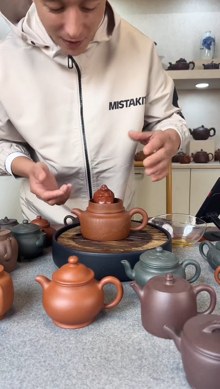 紫砂茶壶旭帽 紫泥 半手工
