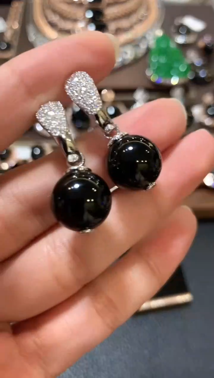 18K金镶嵌翡翠耳饰m90  多样性一件发货