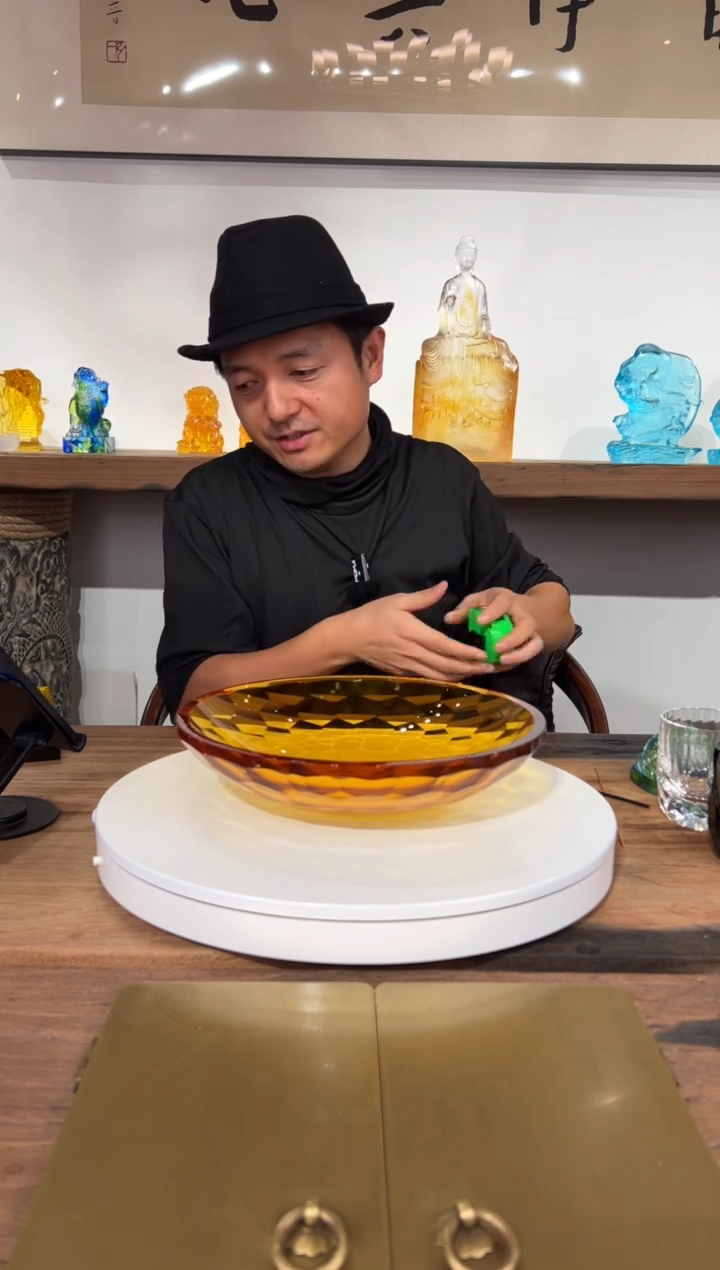 【闪购商品】摆件琥珀金艺术刻面果盘