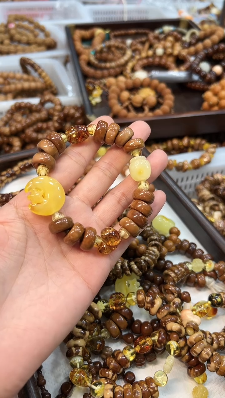 蜜蜡吊坠(赠链)未镶嵌蜜蜡月亮 蜜罐diy库克卡14mm甜甜圈【多样发1