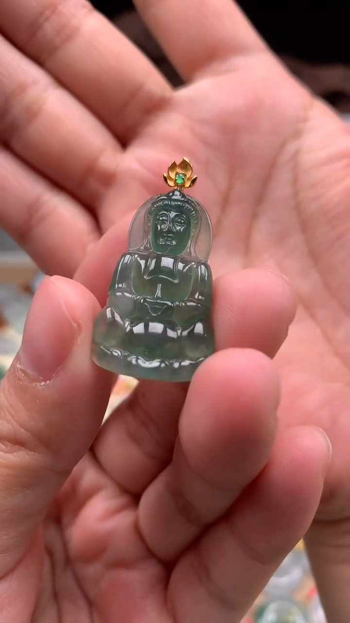 【闪购商品】翡翠吊坠(不含链)18K金镶嵌观音