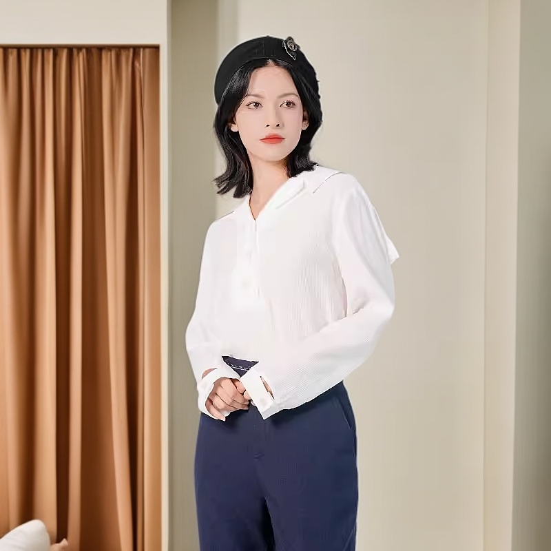 D-HARRY/迪哈利春季新款简洁宽松海军领白色单衣DH231R95997D