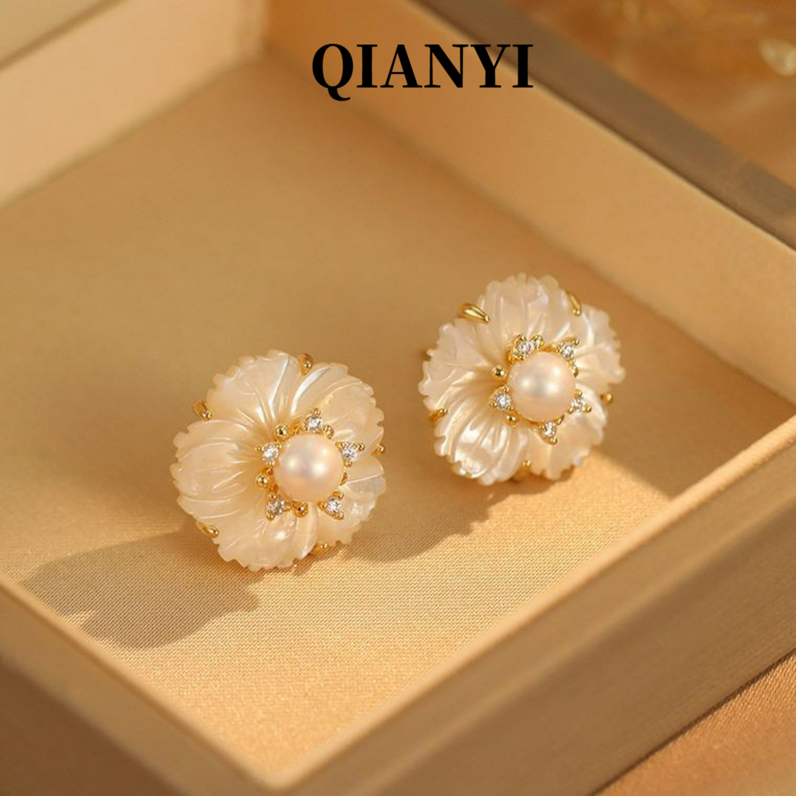 铜合金仿珍珠耳饰 QIAN YI S925银针 轻奢法式耳环简约耳钉