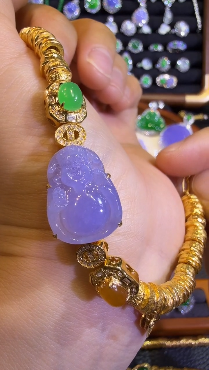 18K金镶嵌手链翡翠精工重金版盘缠钱串子手链