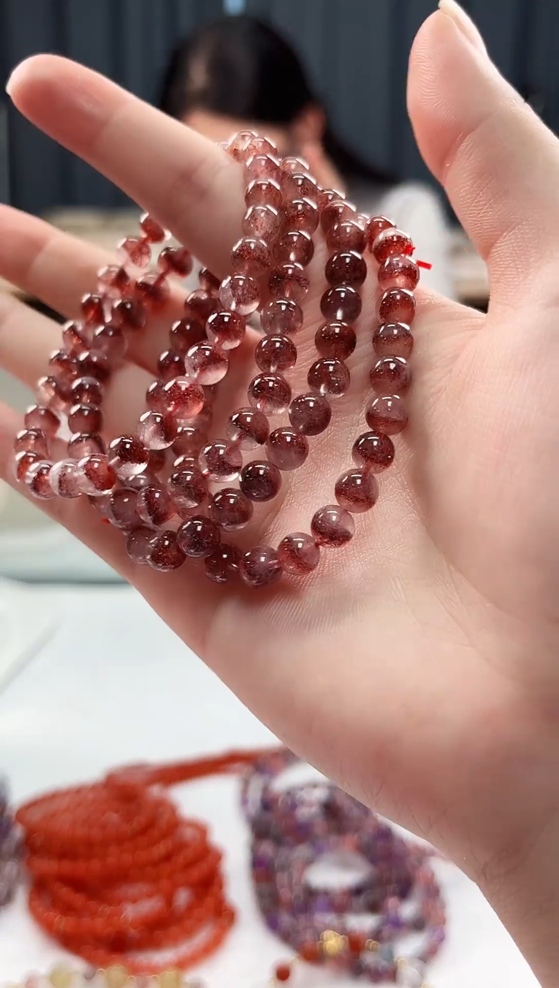 未镶嵌手串水晶金草莓超七单圈手串6mm【多样性发一】