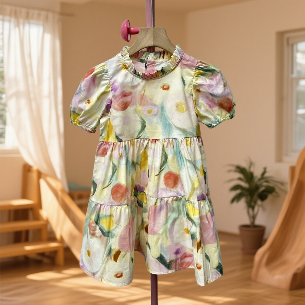 夏季碎花连衣裙宝宝儿童女洋气少女风公主裙花朵春季短袖裙