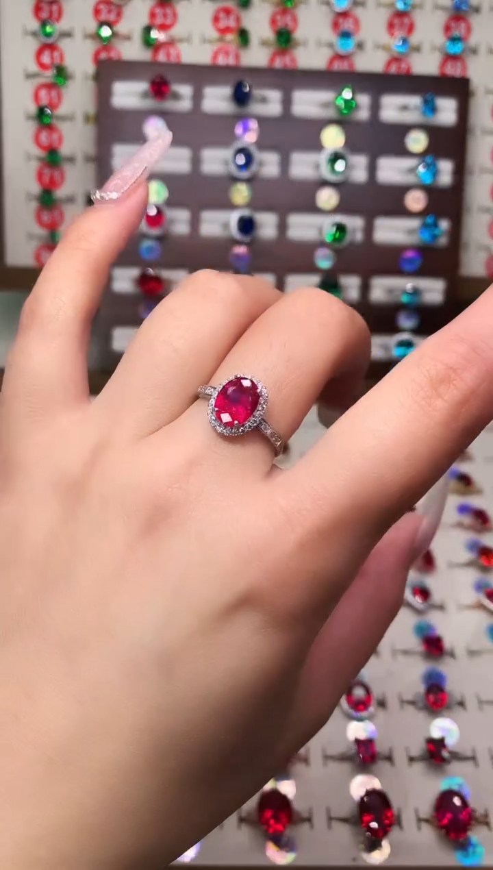 银S925镶嵌戒指红宝石7*9 银托