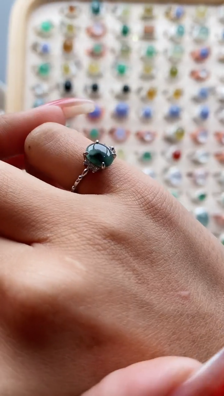 【闪购商品】翡翠戒指银S925镶嵌缅甸天然A货翡翠111 10+5