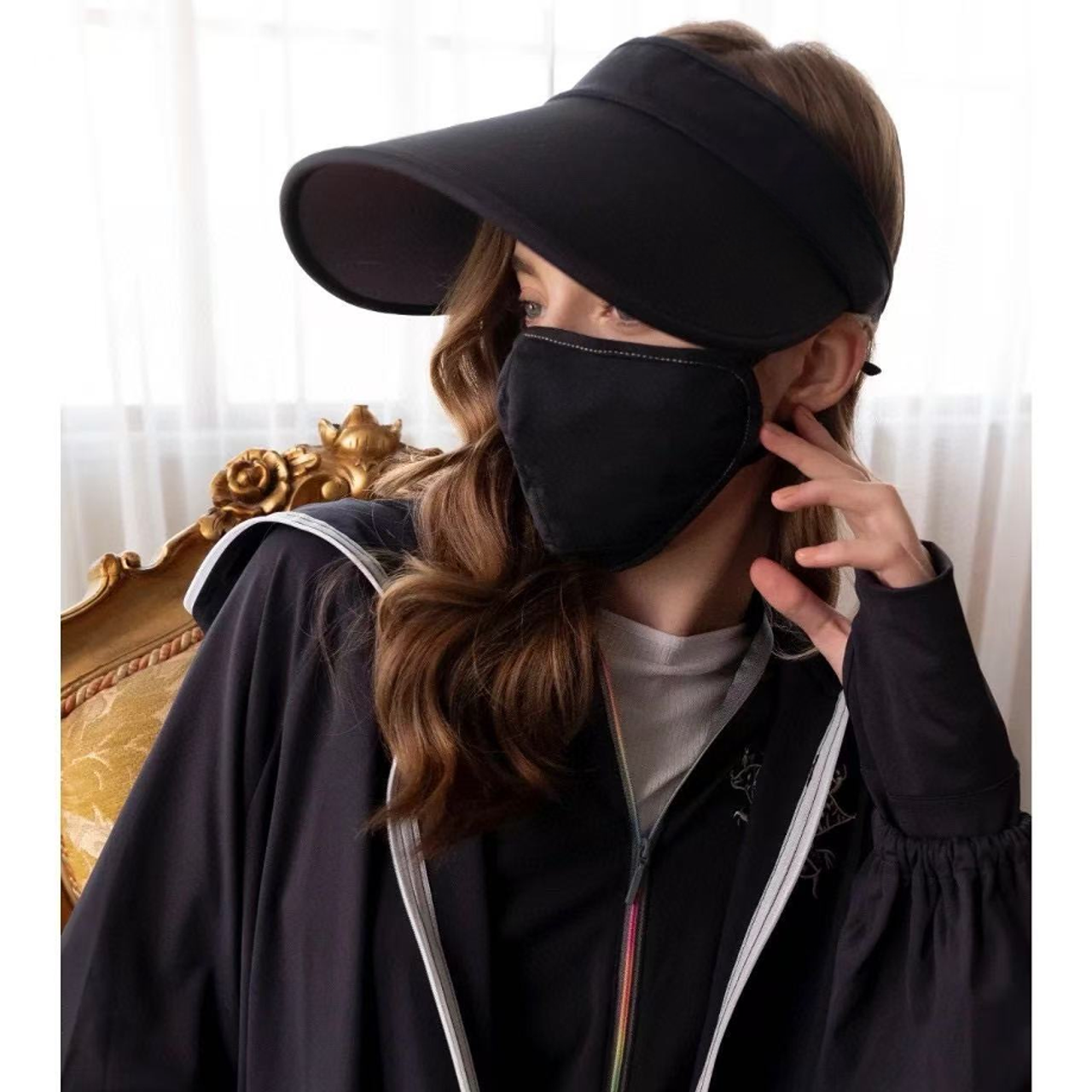 M黑色大檐遮阳女士夏季防晒帽