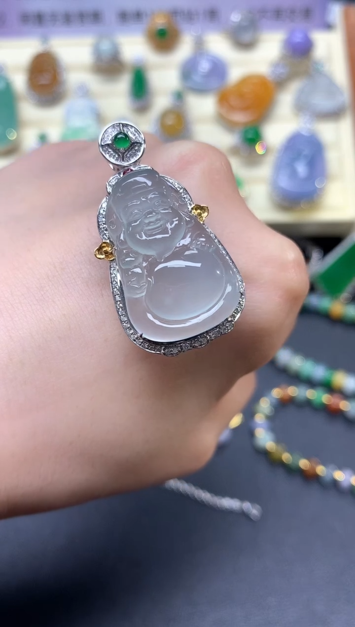 【闪购商品】翡翠吊坠(不含链)18K金镶嵌吊坠|12400+1240