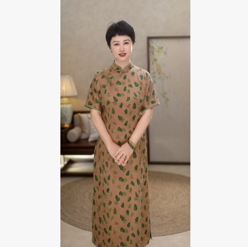 微瑕【100%桑蚕丝非遗红云纱】新中式连袖旗袍T12-6