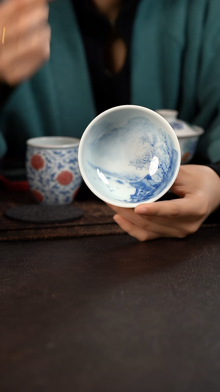 【闪购商品】杯897号HLX陶瓷山水茶碗杯带内绘