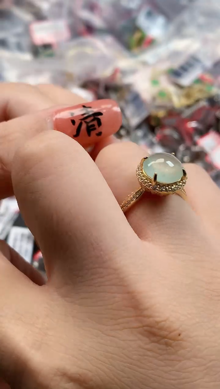 银S925镶嵌戒指翡翠天然A货缅甸翡翠