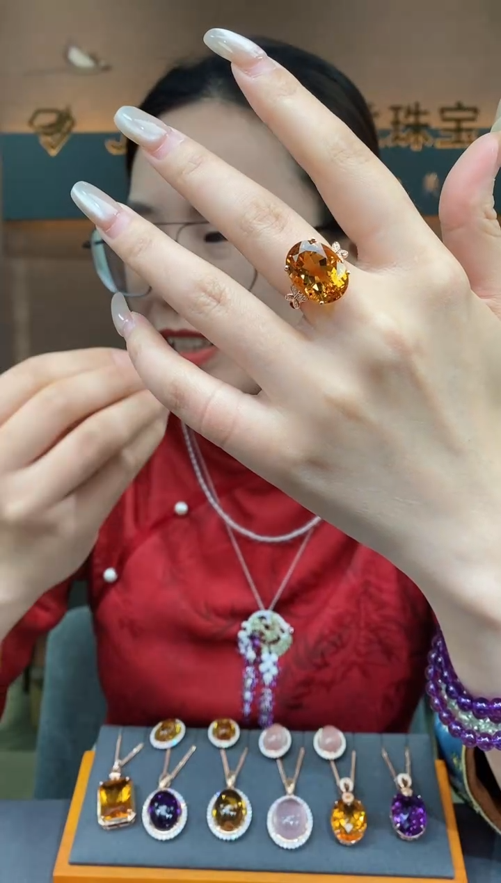 【闪购商品】黄晶戒指银S925镶嵌黄晶戒指