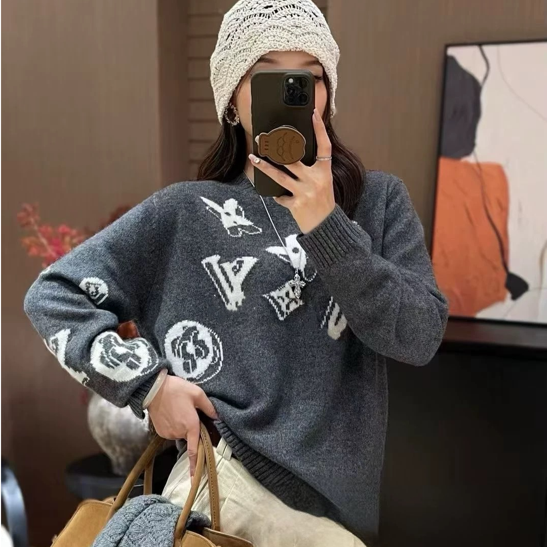 卡诗米羊绒】5340圆领图案套头山羊绒100%高定潮牌女款针织上衣