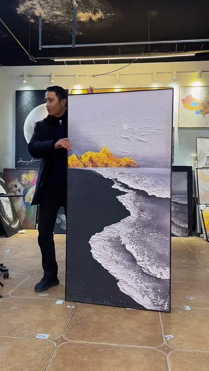 竖款海誓山盟 砂岩肌理画80*160