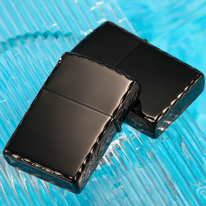 ZIPPO打火机黑冰手雕唐草花