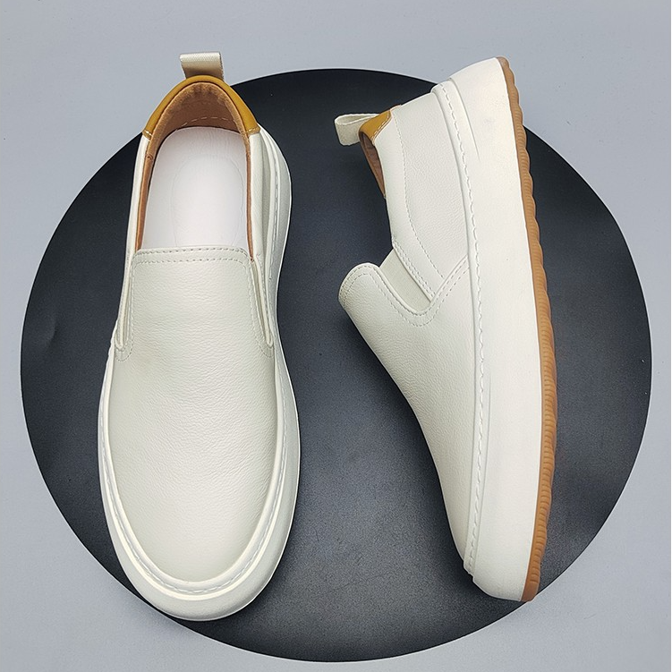 男士乐福鞋真皮豆豆鞋白色百搭夏季透气小白鞋软底一脚蹬休闲皮鞋