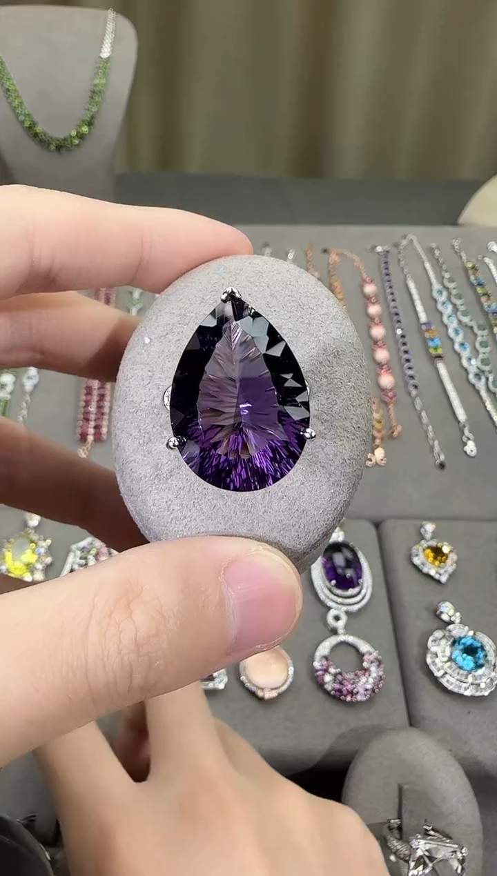 银S925镶嵌戒指紫晶17*24mm戒指上的高级款