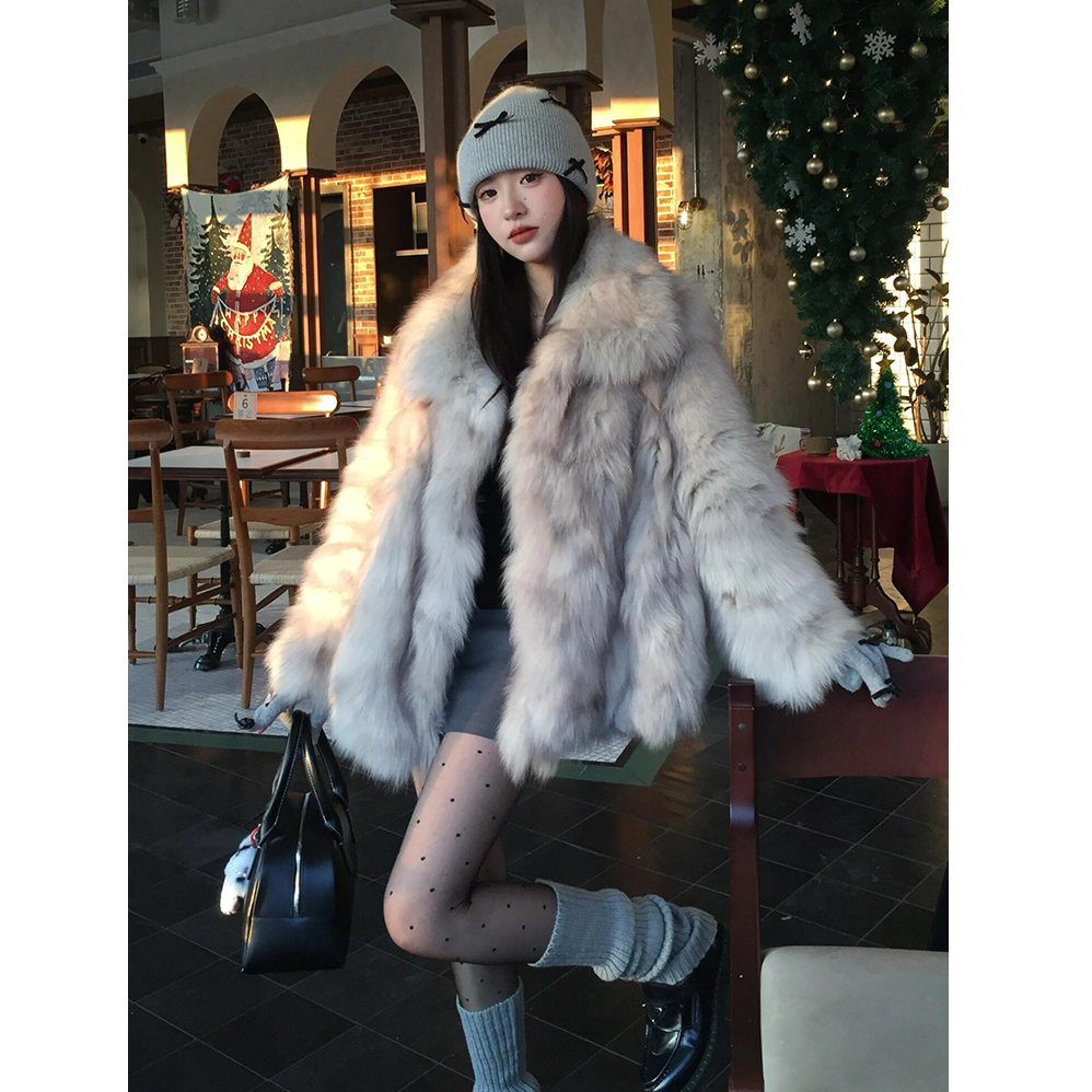 人造皮草 冬季新款仿狐狸毛皮毛一体外套中长款环保年轻毛毛大衣