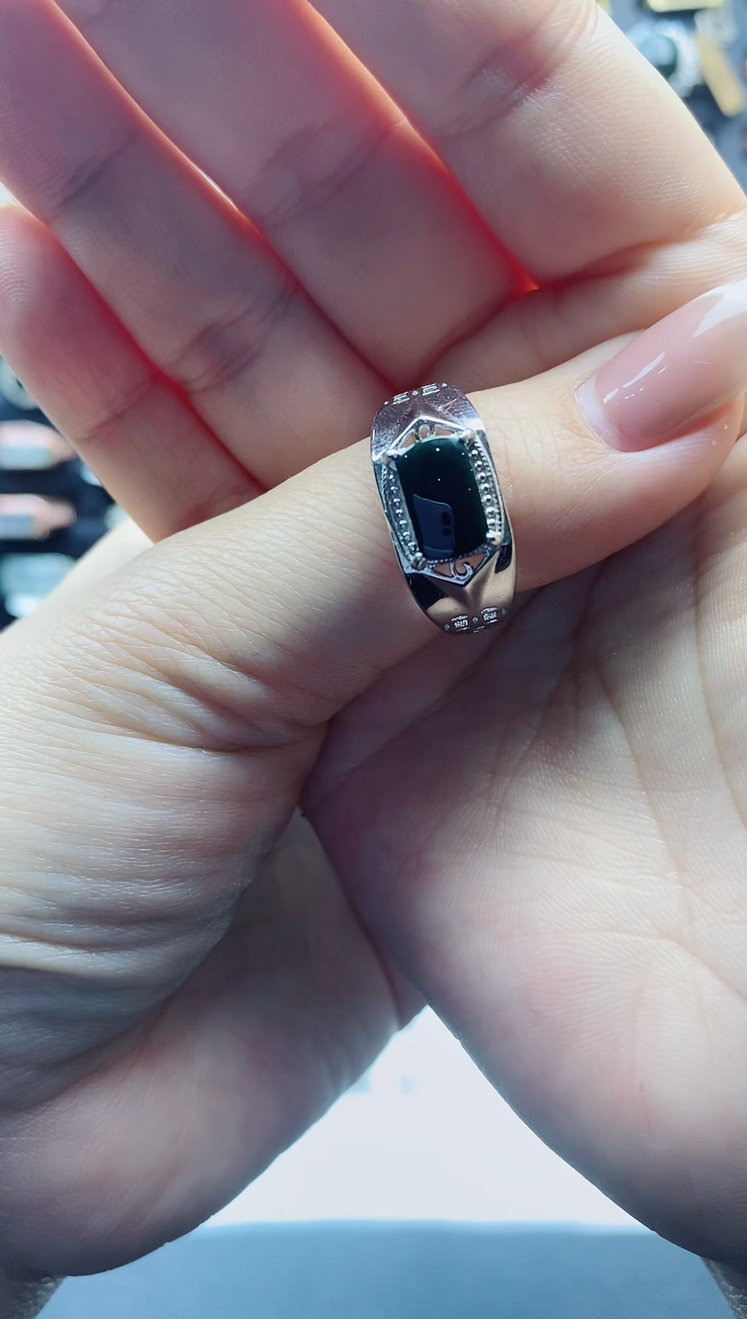 【闪购商品】翡翠戒指银S925镶嵌天然翡翠男戒