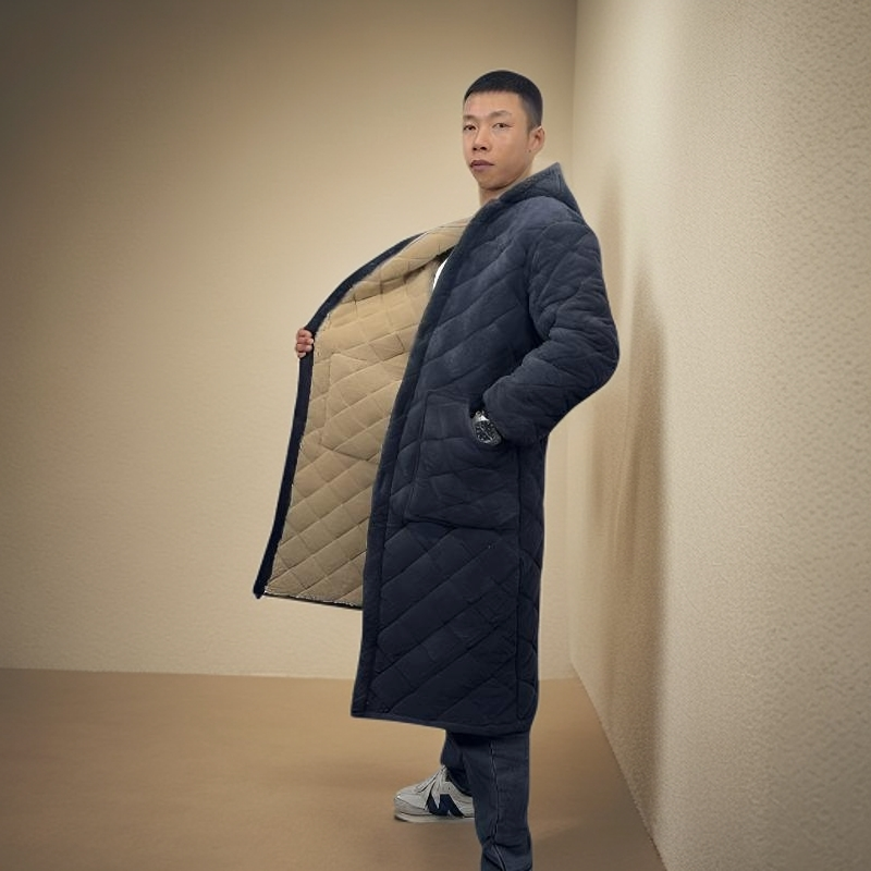 （特厚提花绒）男士连帽罩衣四川省服加绒加厚家居加大加肥罩衣冬季