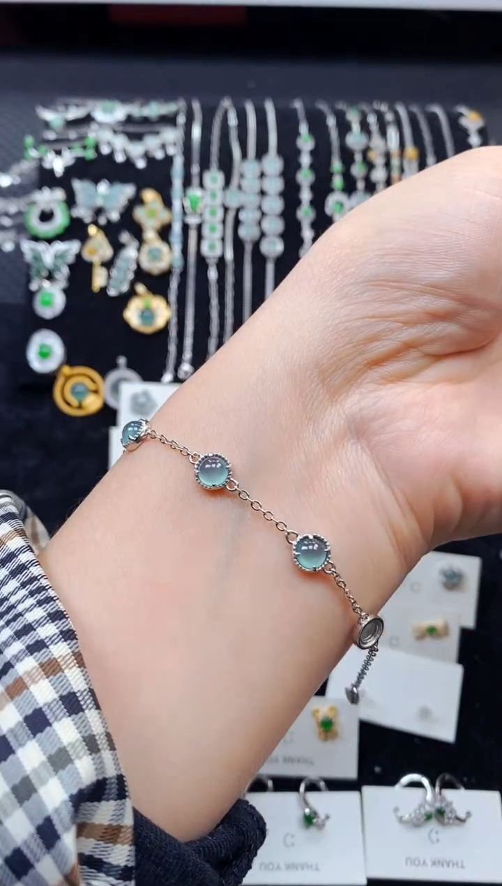 【闪购商品】翡翠手链银S925镶嵌8138