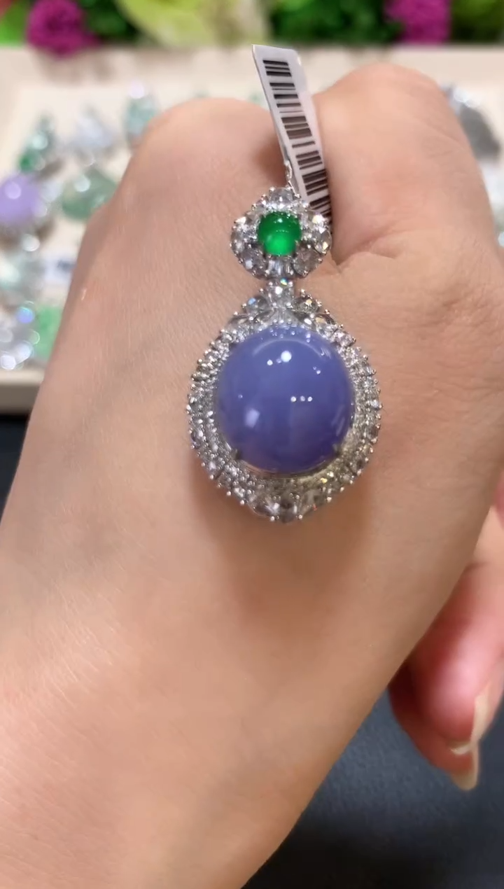 吊坠(不含链)18K金镶嵌翡翠b168   紫色有色差