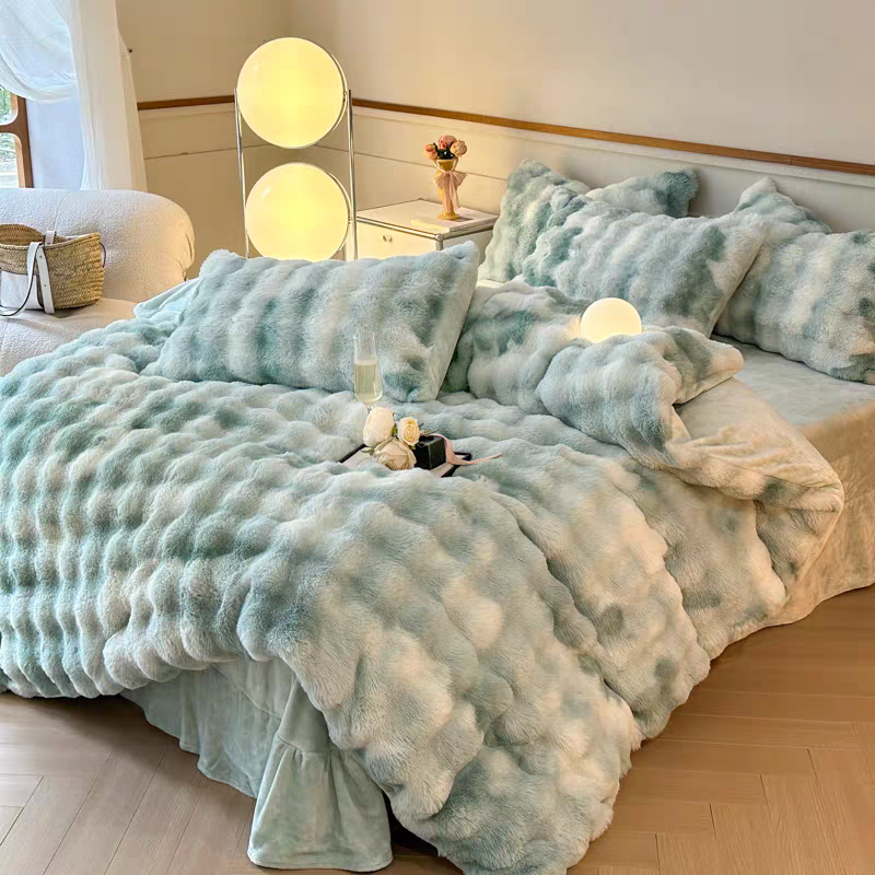 轻奢高端加厚双面保暖托斯卡纳兔兔长毛牛奶绒四件套冬季床品套件