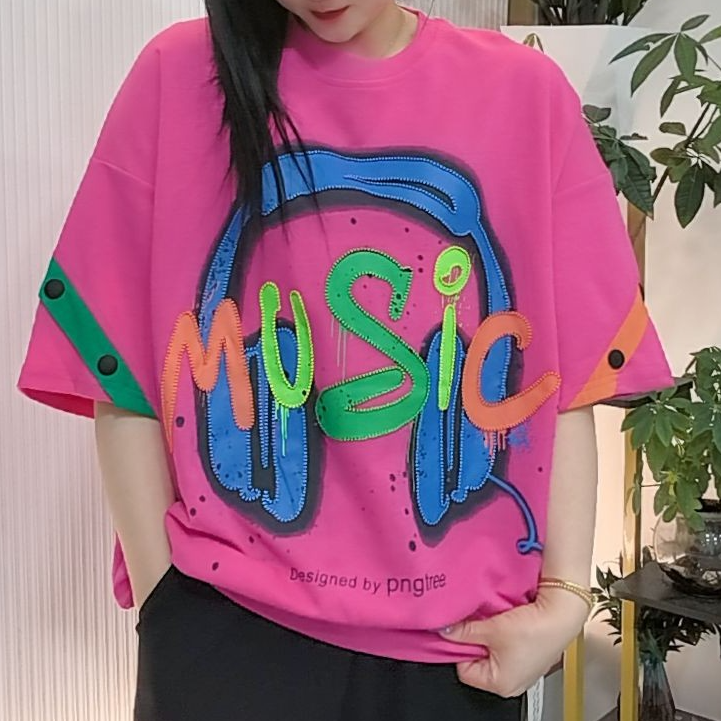 【七沐服饰】9065圆领短袖棉T恤夏季潮牌女装时尚宽松休闲百搭