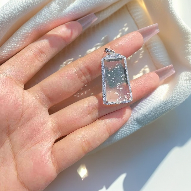 天然2709石英质玉水沫无事牌吊坠S925银镶国风新中式多样性发一