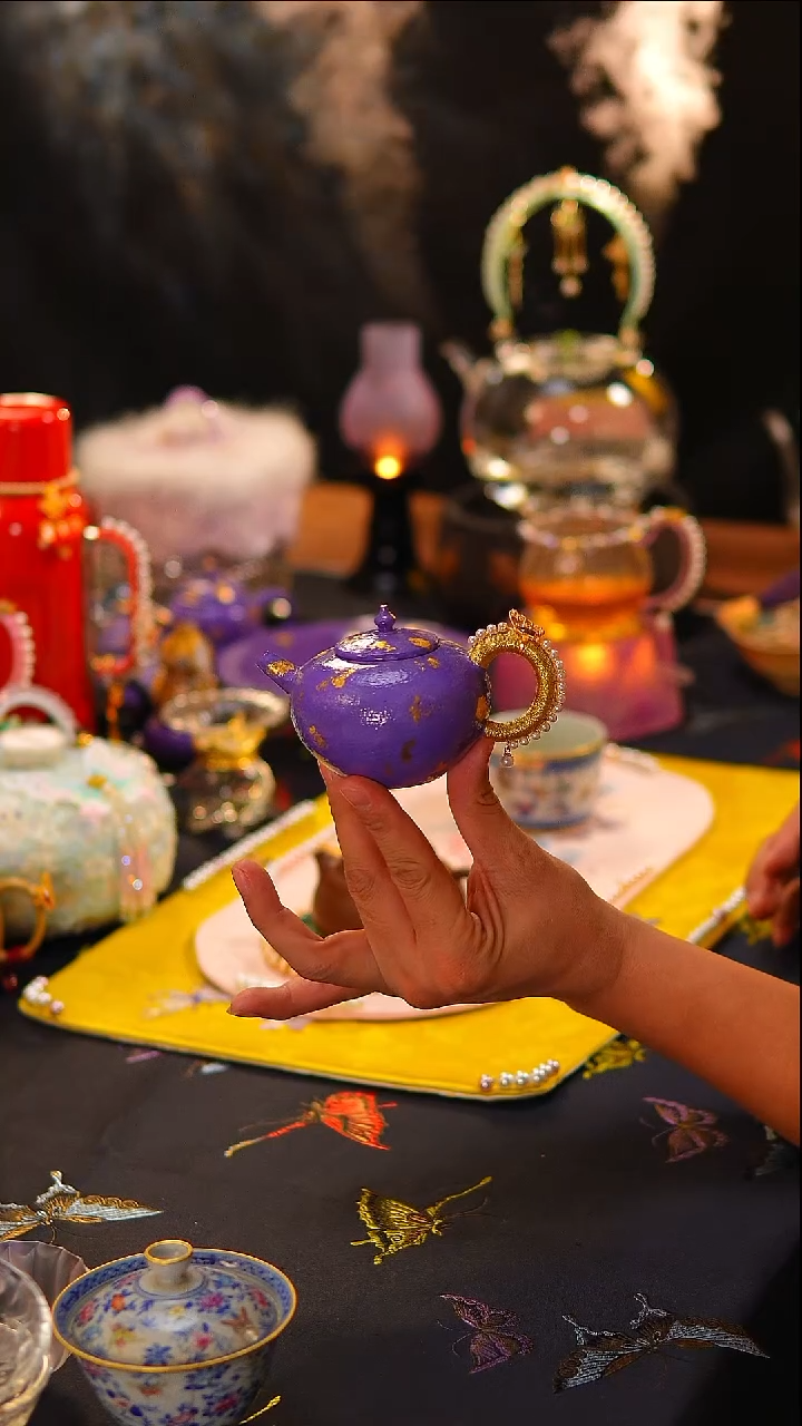 065紫色大漆壶壶