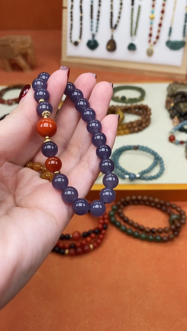 未镶嵌手链和田玉单圈烟紫和田南红手串