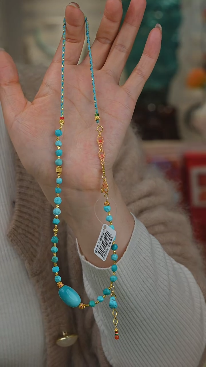 【闪购商品】绿松石项链银S925镀金镶嵌1