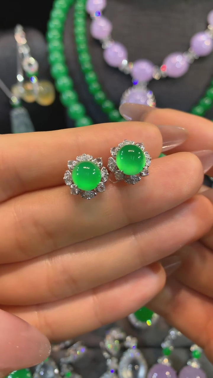 【闪购商品】翡翠耳饰18K金镶嵌耳饰