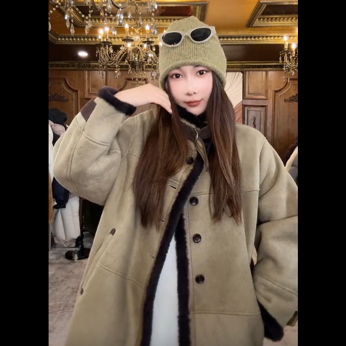 HERDERS 长款立领皮毛一体外套  257152