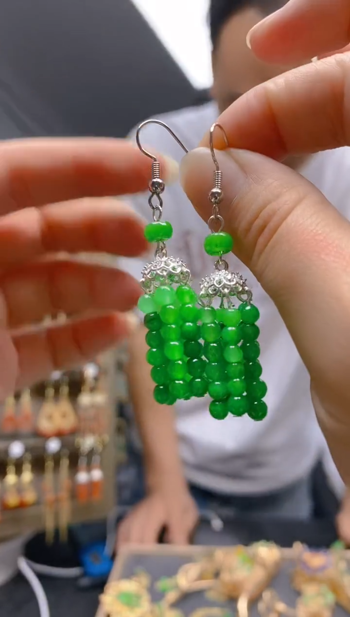 翡翠银S925镶嵌耳饰019翡翠耳钩